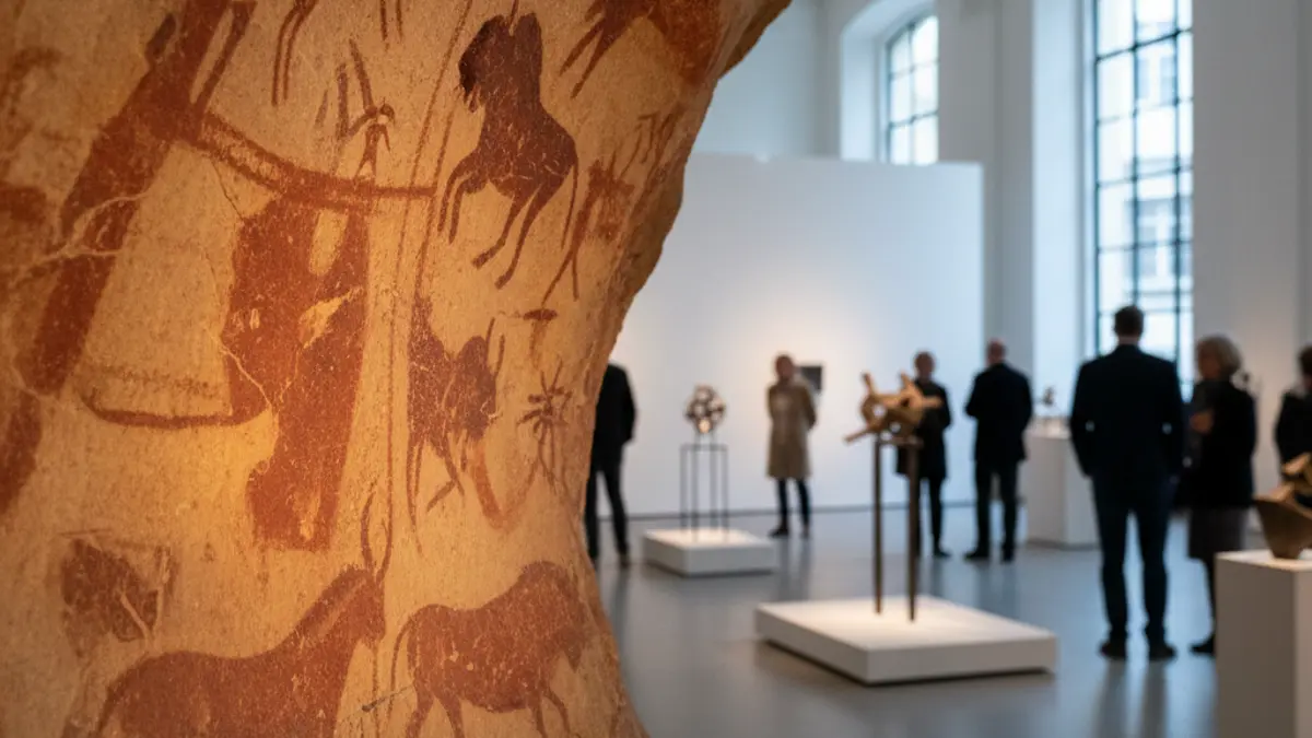 Image symbolizing the union between cave art and contemporary art in a museum.