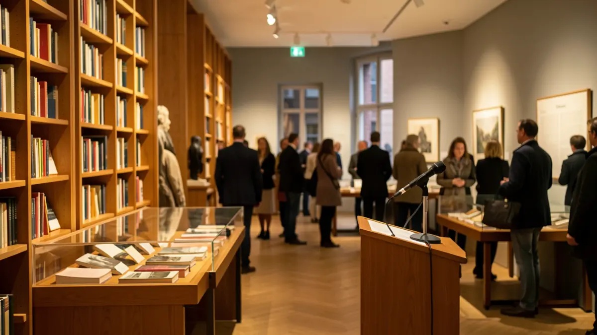 Generic image of a cultural space with warm lighting and museum elements.