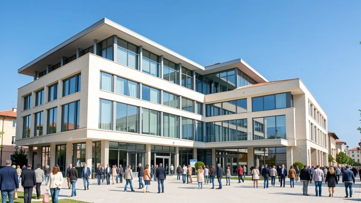 Imatge genèrica de l'exterior d'un hospital modern amb cel blau.