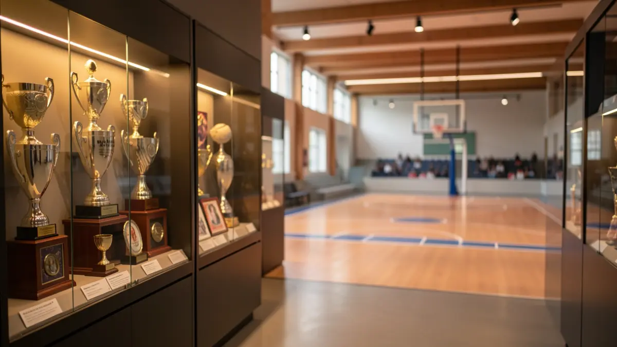 Imatge genèrica d'un museu esportiu amb trofeus.