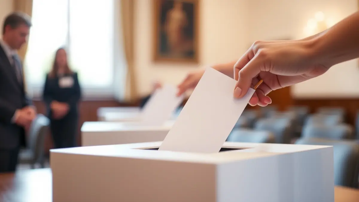 Generic image of a ballot box with hands casting votes, symbolizing a political decision.