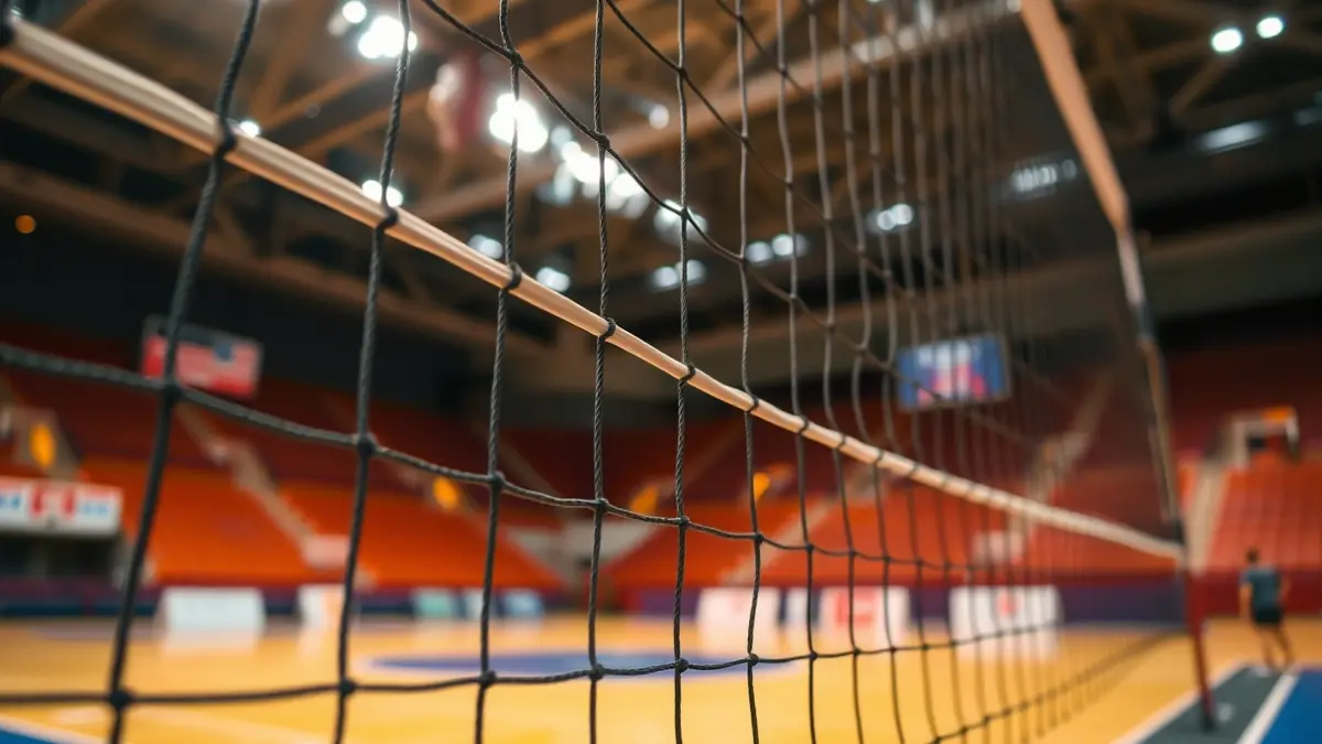 Imatge genèrica d'una xarxa de voleibol en un pavelló esportiu.