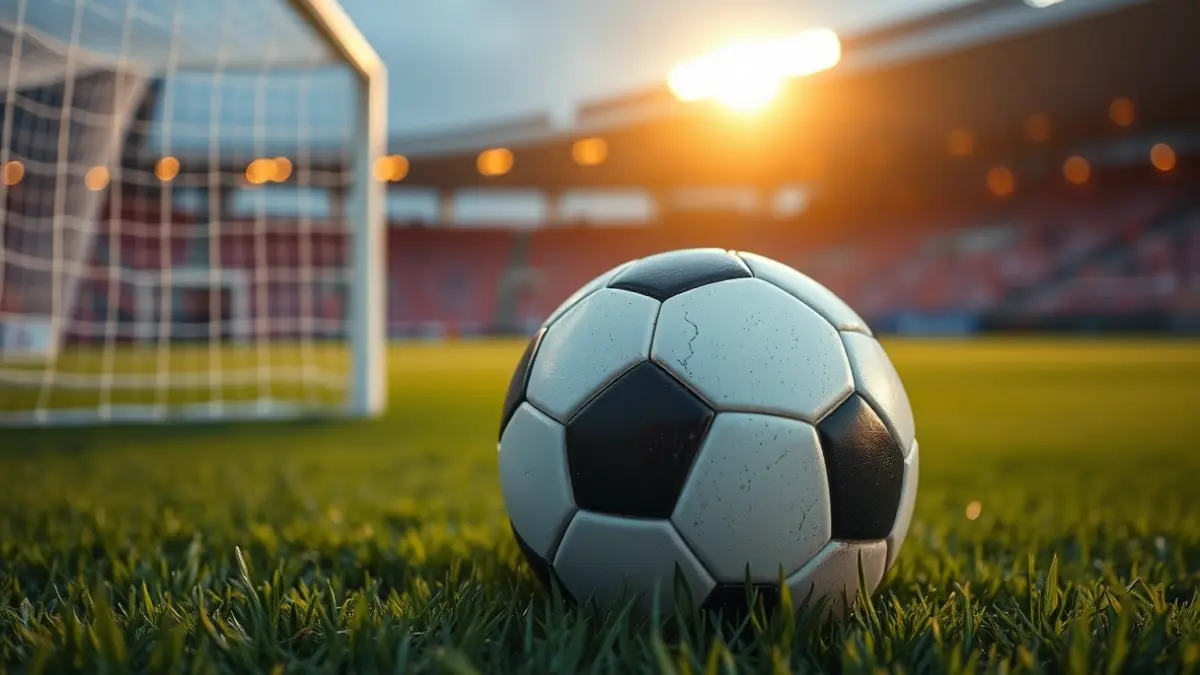 Generic image of a soccer ball on a stadium pitch.