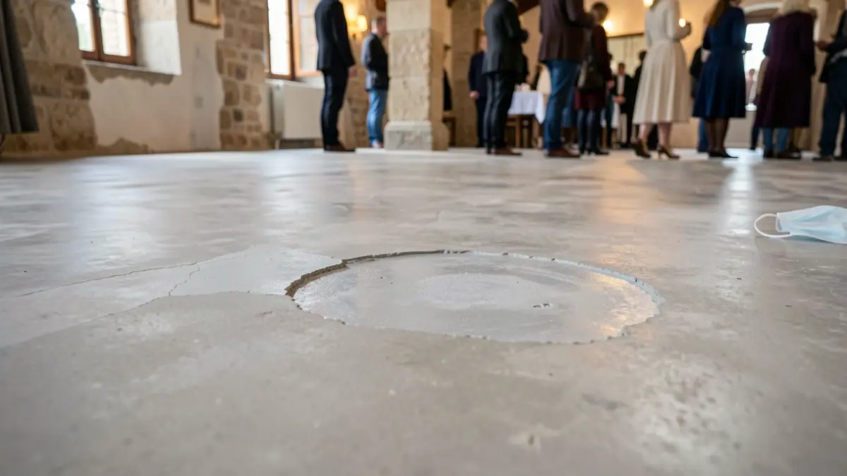 Imagen genérica de un suelo recién pintado con una zona inacabada y una mascarilla abandonada.