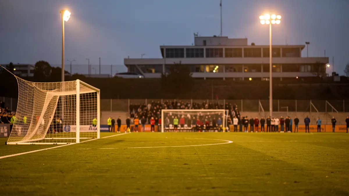 Imatge genèrica d'un camp de futbol amb llums d'estadi.