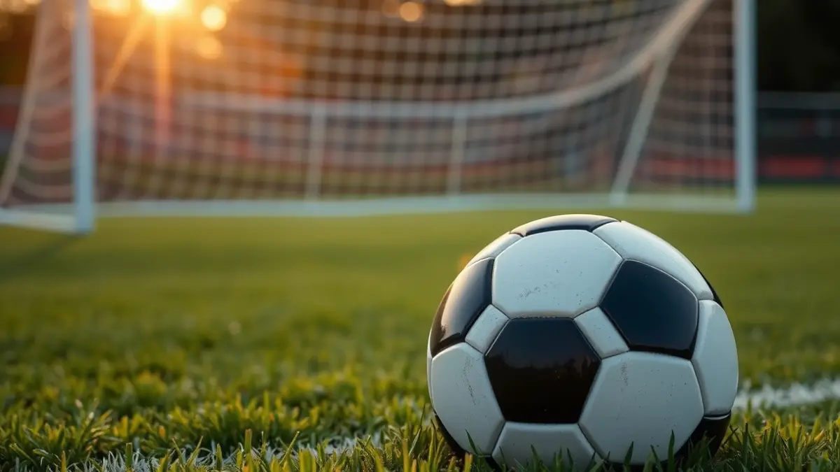 Imagen genérica de un balón de fútbol sobre el césped de un campo, con la portería desenfocada al fondo.