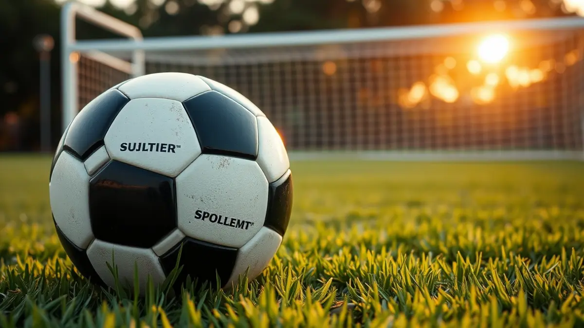 Imatge genèrica d'una pilota de futbol en la gespa d'un camp, amb la porteria desenfocada al fons.