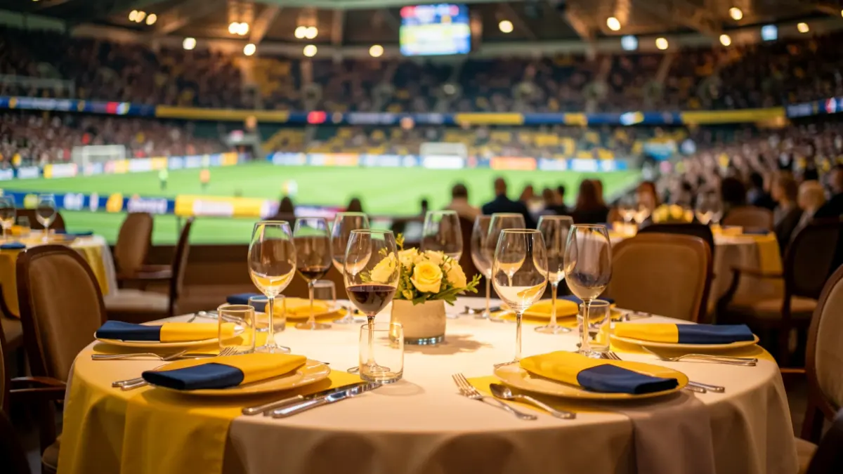 Generic image of a celebratory dinner in a restaurant with football details.