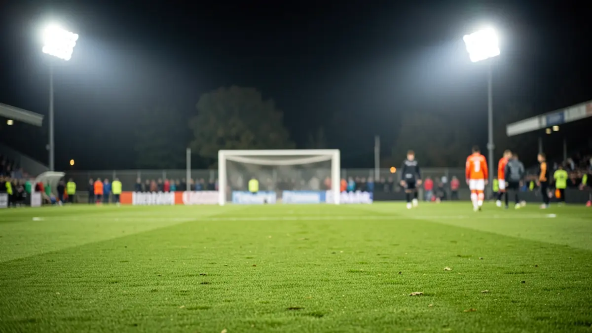 Imatge genèrica d'un camp de futbol il·luminat de nit.