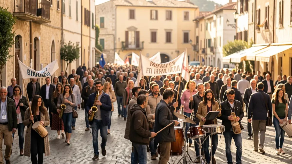 Imatge genèrica de manifestació a una plaça de poble mediterrani.