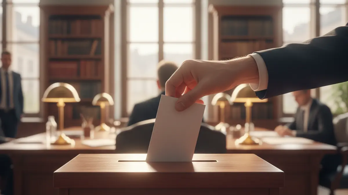 Imagen genérica de una urna de votación con una mano introduciendo una papeleta, simbolizando un proceso electoral.