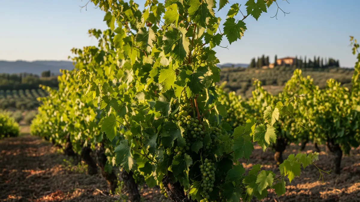 Imatge genèrica de vinyes sanes en un camp de la Comunitat Valenciana, amb terra fèrtil i cel blau.