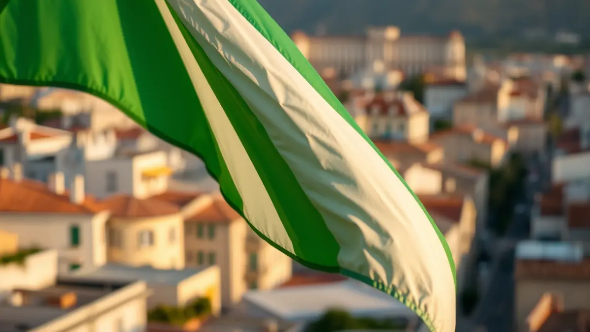 Imatge d'una bandera franjaverda onejant en un balcó d'Elx.