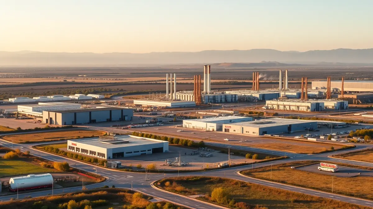 Image of an industrial park in Foia de Castalla, with modern buildings and space for expansion.