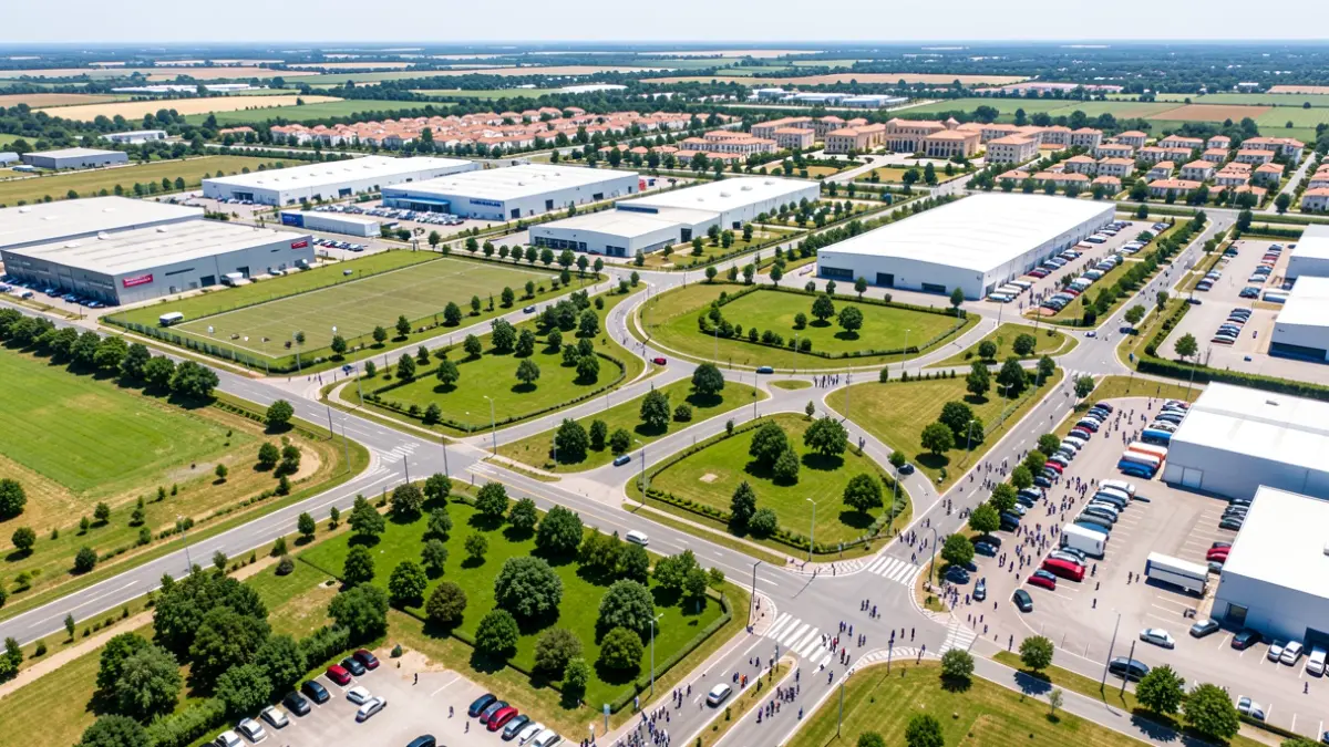 Imatge genèrica d'un parc tecnològic amb carreteres i espais verds.