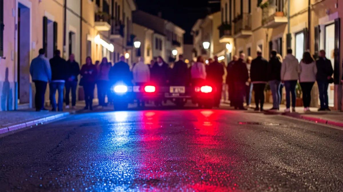 Imatge genèrica de llums d'emergència policial reflectides en l'asfalt durant la nit.