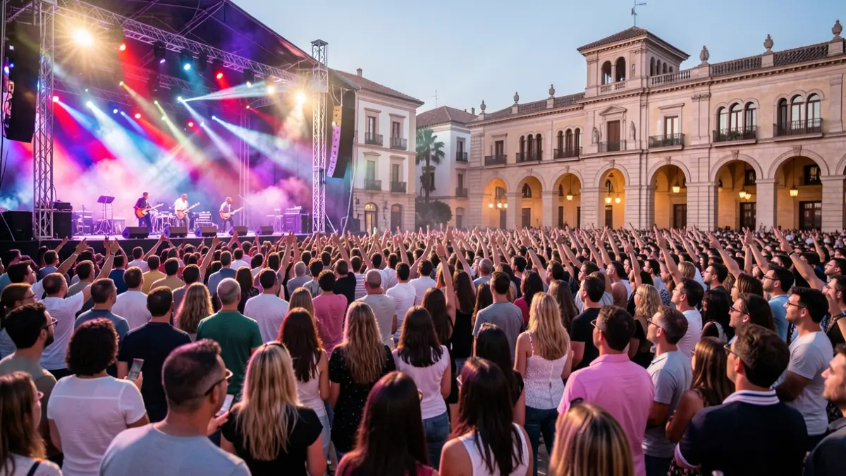 Imatge genèrica d'un concert multitudinari al Roig Arena de València, amb llums i ambient festiu.