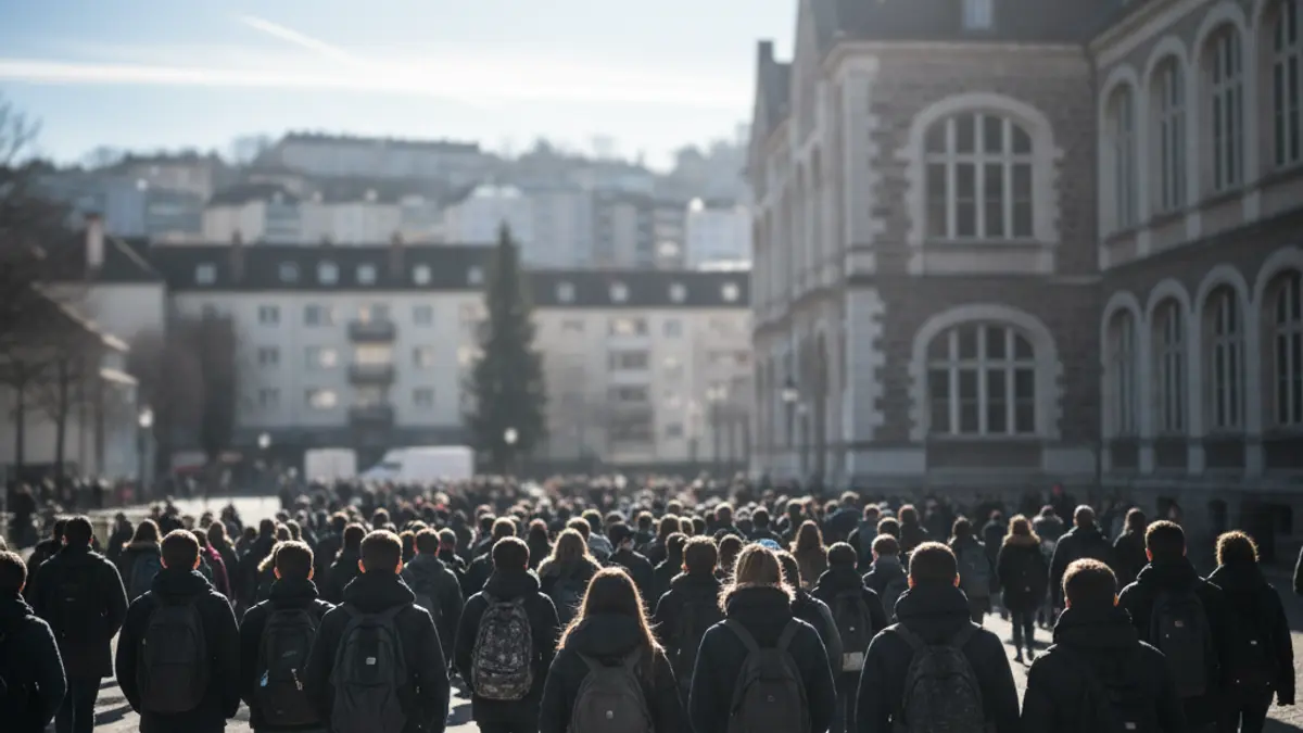 Generic image of students going to high school on an educational strike day.