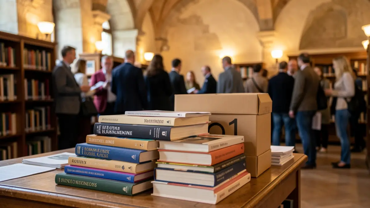 Imatge genèrica d'un mercadillo solidari universitari amb llibres i caixes de donació.