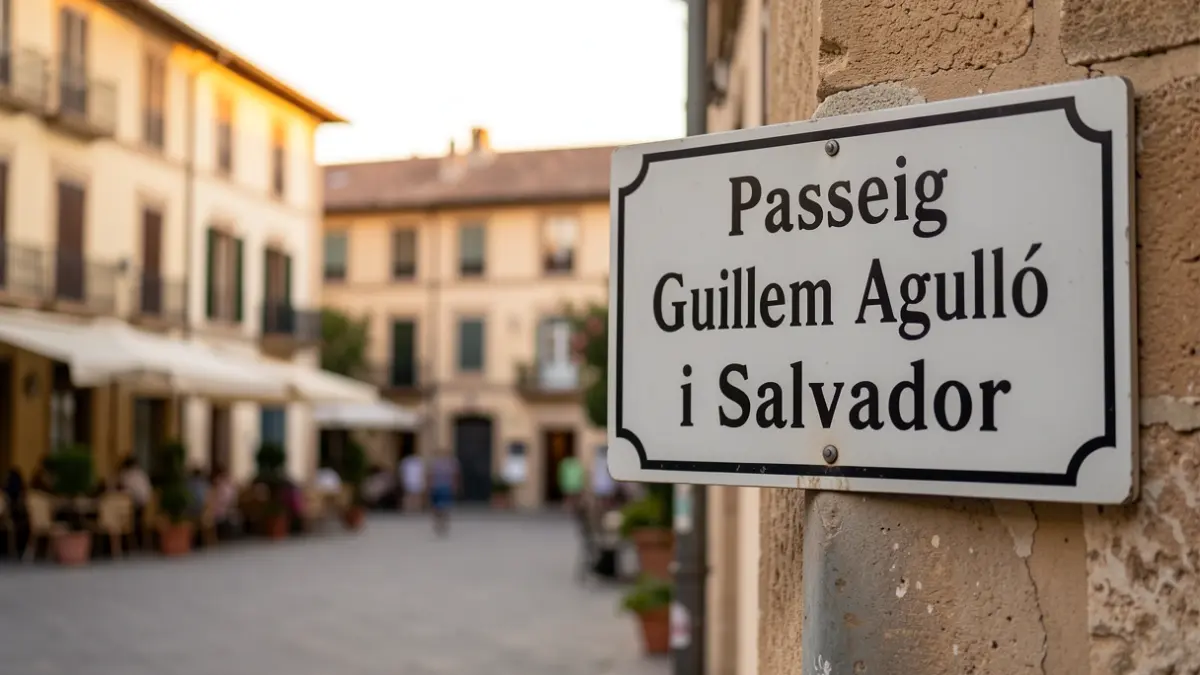 Imagen genérica de un paseo con una señal de calle dedicada a Guillem Agulló.
