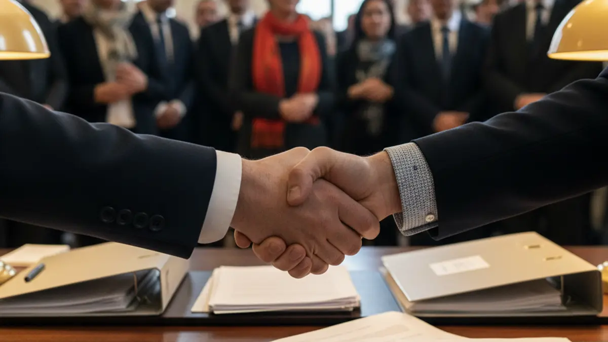 Imatge genèrica de dos mans encaixant sobre un escrit, simbolitzant un acord o col·laboració.