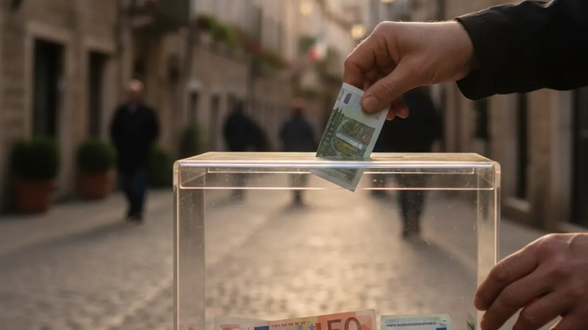 Generic image of a collection table with a donation box on a city street.