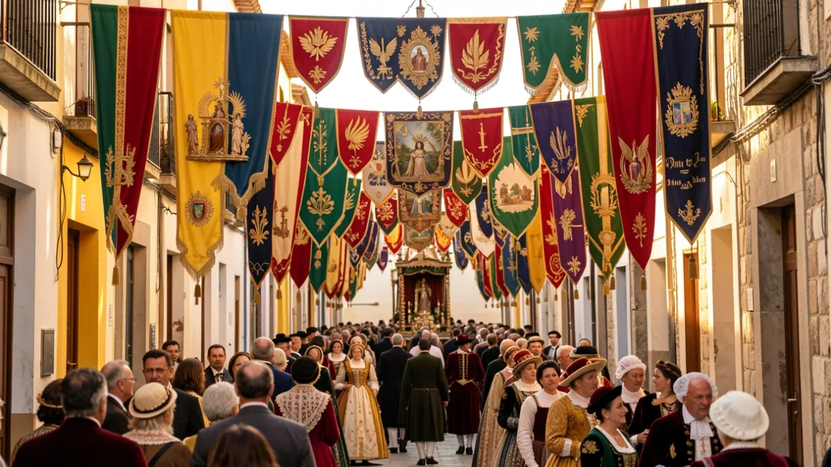 Generic image of a Valencian street decorated for a religious festival.