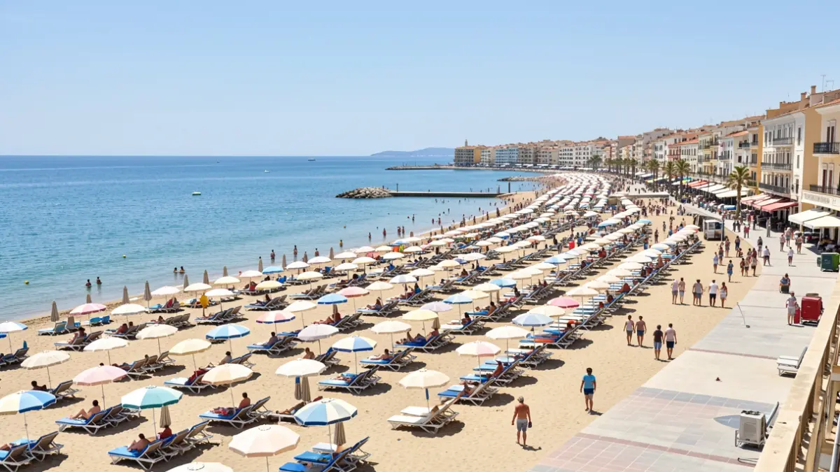Vista panoràmica de la platja de Gandia amb serveis actius.
