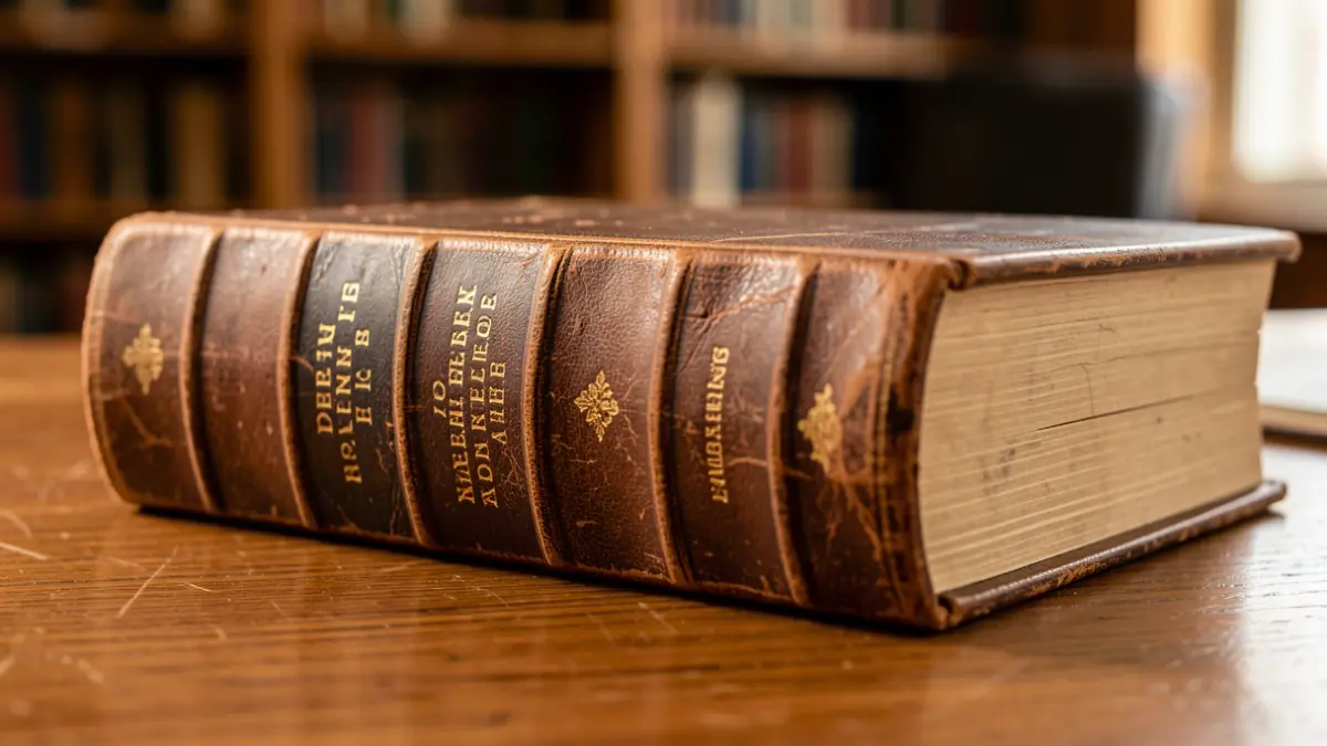 Imatge d'un llibre antic obert sobre una taula de fusta, amb llum càlida.