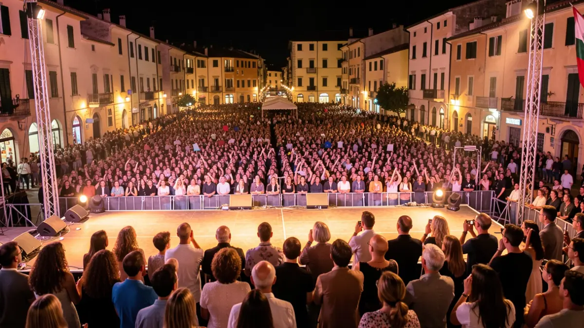 Generic image of a night concert with blurred audience.