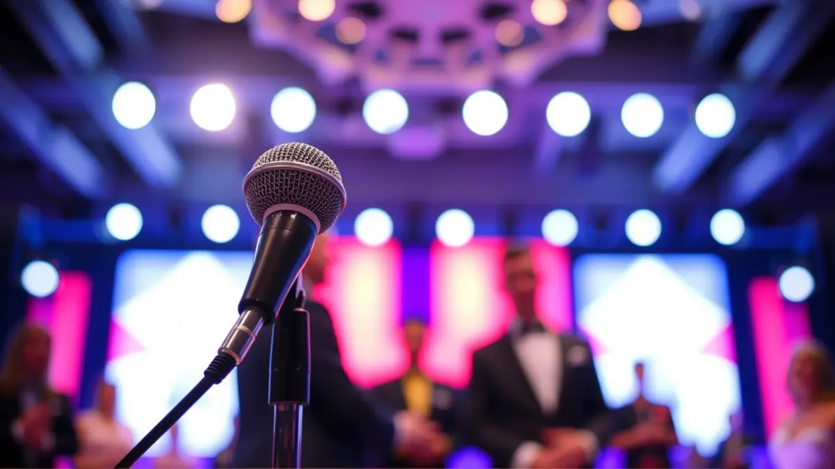 Generic image of a microphone on a podium during a public event.