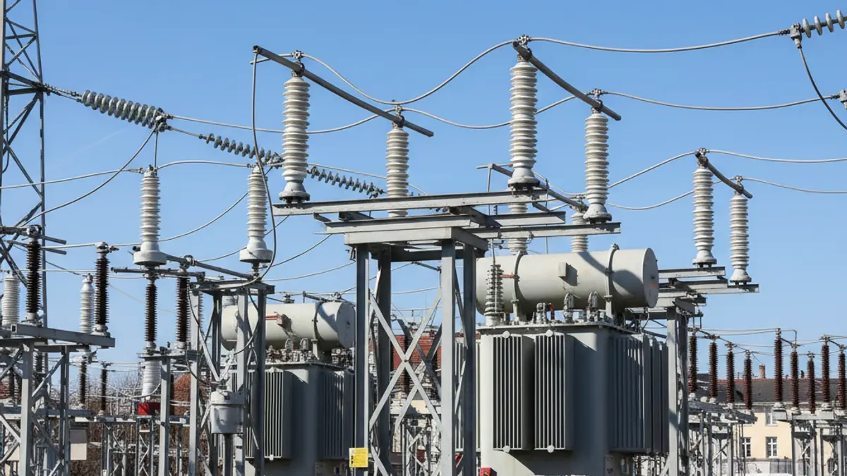 Imatge genèrica d'una subestació elèctrica moderna amb transformadors i aïlladors d'alta tensió.