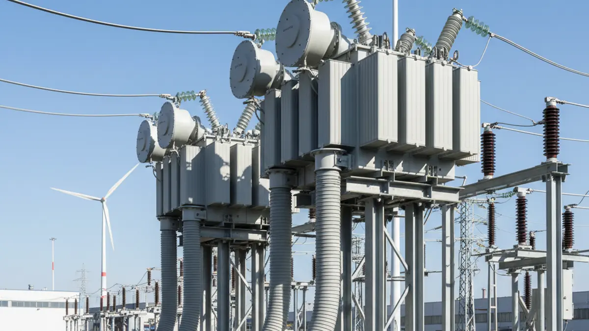 Imatge d'infraestructura elèctrica moderna amb transformadors elevats i cables soterrats en una zona industrial.