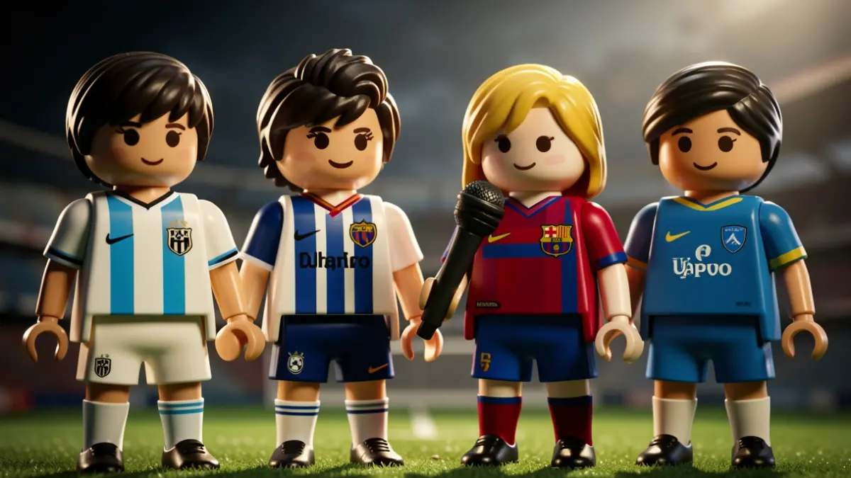 Imatge genèrica de figures Playmobil vestides amb equipacions de futbol històriques.