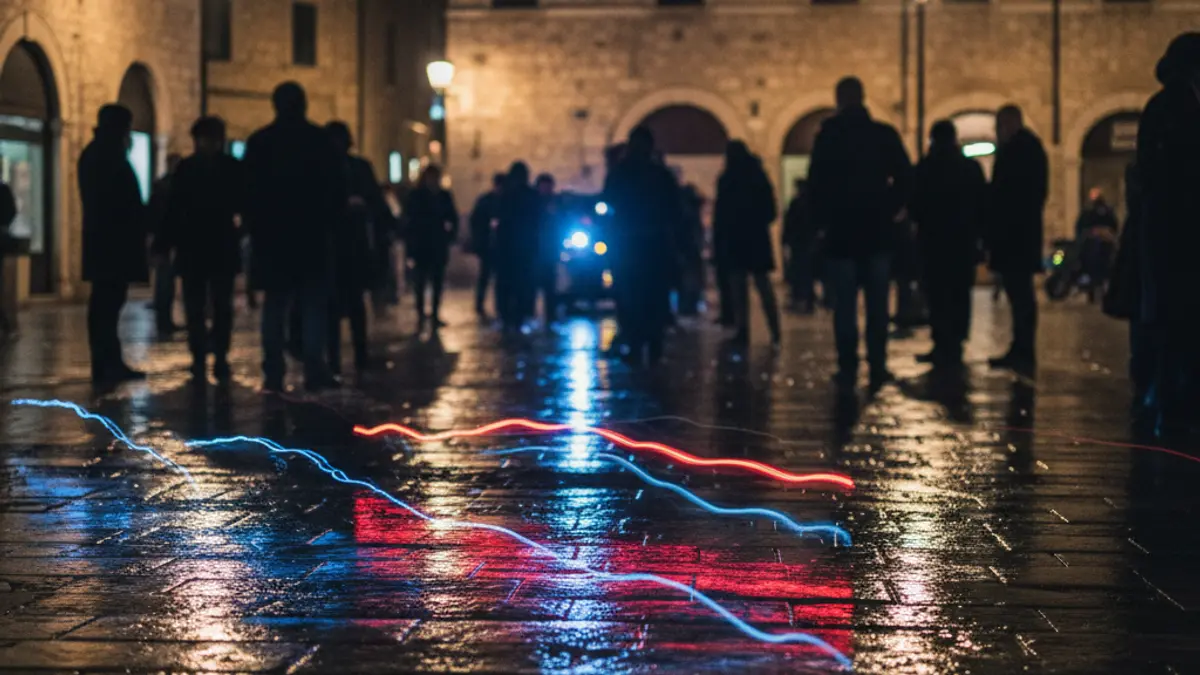 Generic image of emergency lights reflecting on a street at night.