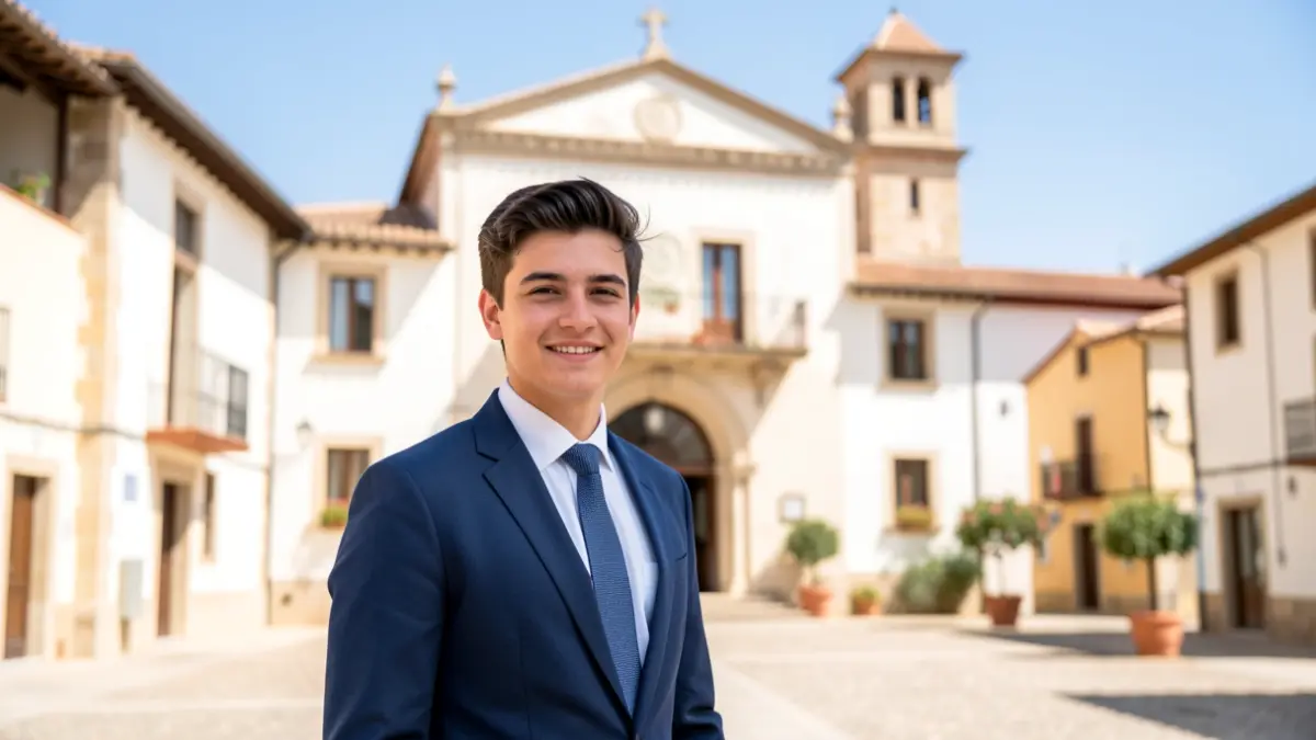 Imatge genèrica d'un jove polític davant l'ajuntament de la Pobla de Vallbona.