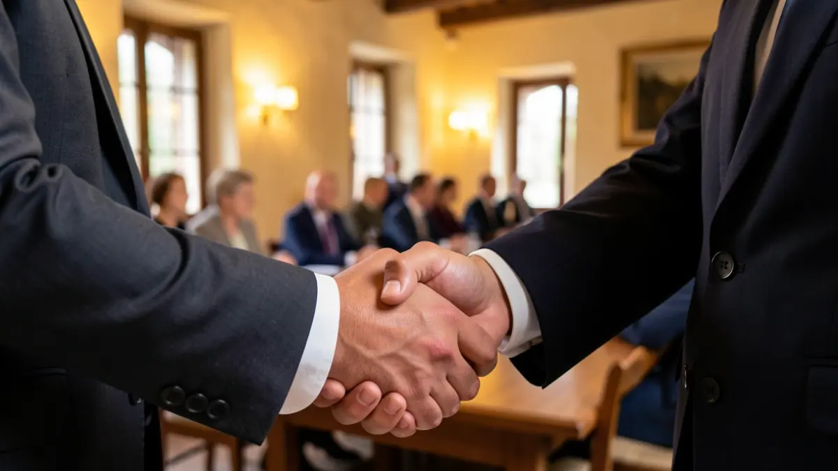 Imatge genèrica d'una reunió d'empresa amb encaixada de mans.