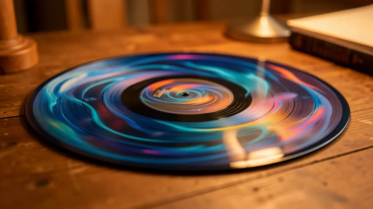 Imatge genèrica d'un disc de vinil amb colors abstractes.