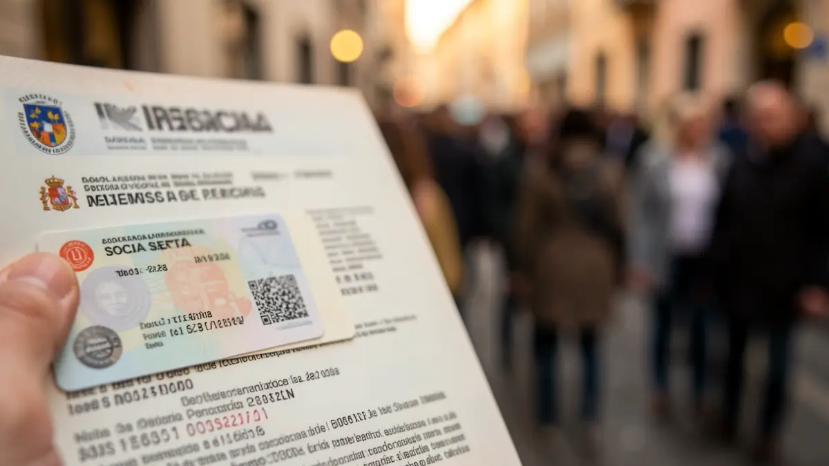 Imagen genérica de una tarjeta de la Seguridad Social española con un documento de pensión de jubilación al fondo.