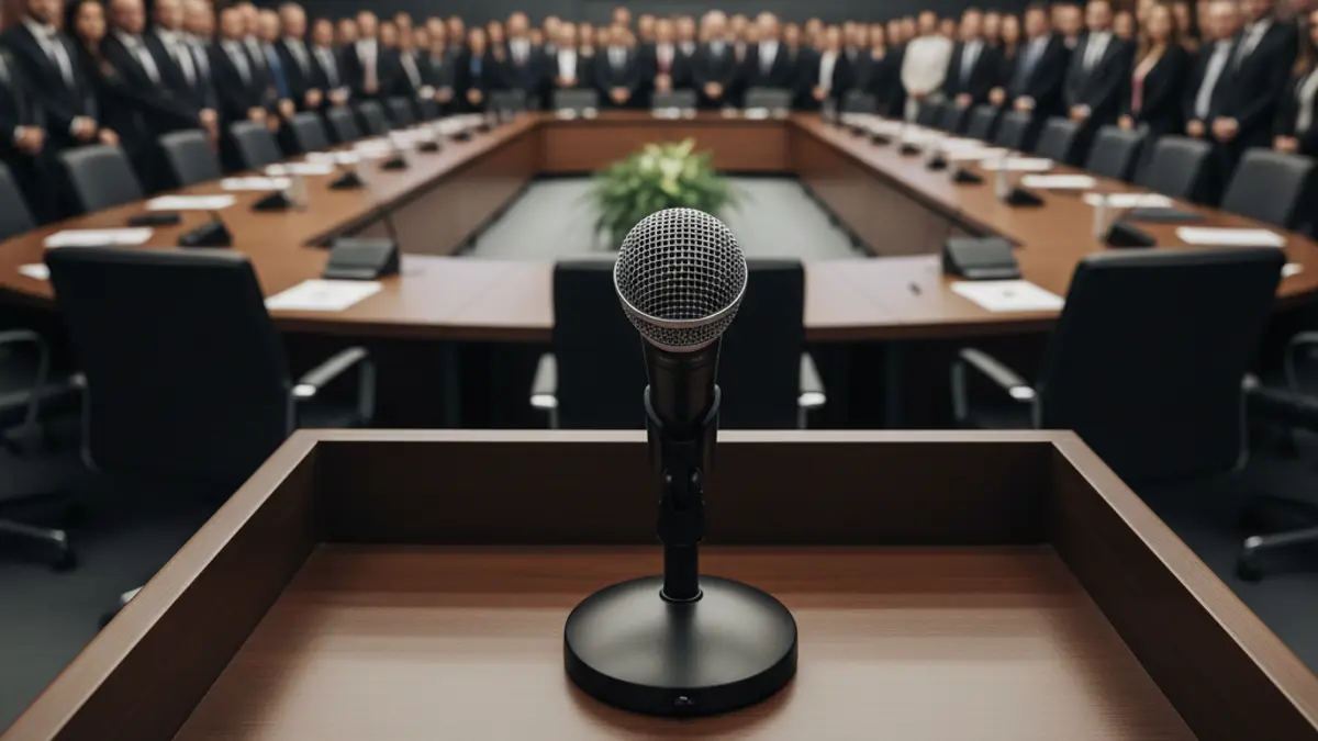 Generic image of a microphone on a podium, representing a press conference or official announcement.