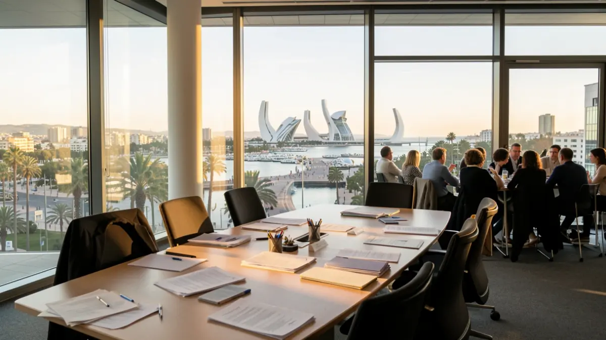 Imatge genèrica d'un interior d'oficina amb vista a la Ciutat de les Arts i les Ciències d'Alacant.