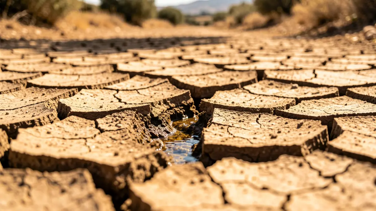 Generic image of a dry, cracked riverbed under harsh sunlight.