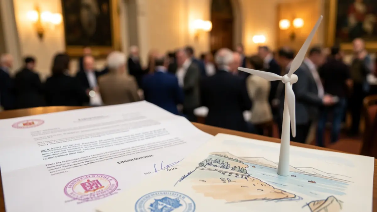 Generic image of legal documents and elements related to energy projects and the coast.