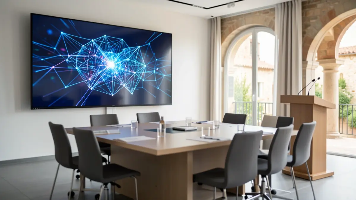 Generic image of a conference room with artificial intelligence technology.