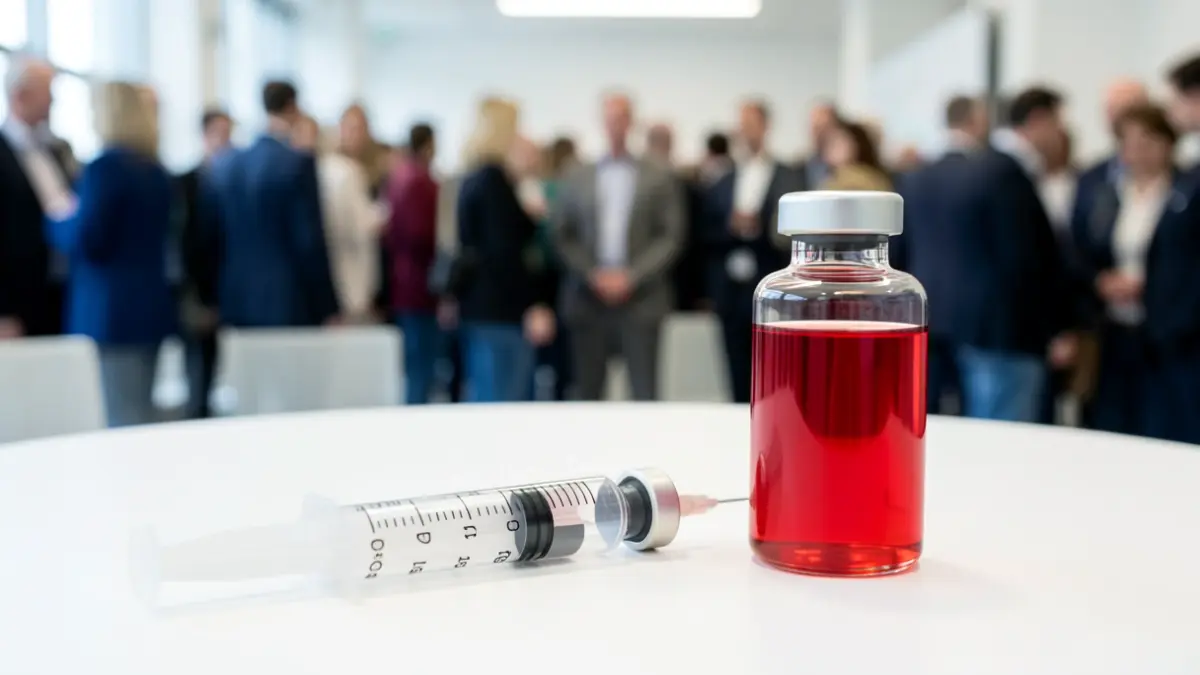 Imagen genérica de una jeringuilla y un vial para trasplantes médicos.