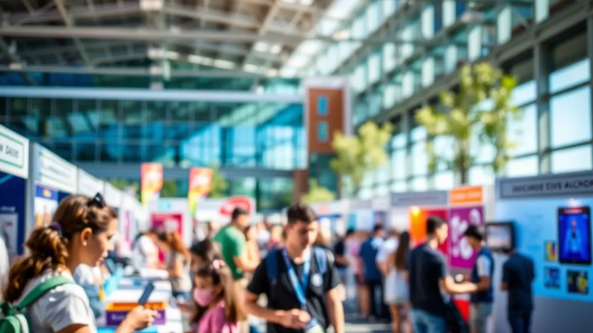 Imatge d'una fira de ciència amb estands interactius i activitats pràctiques.