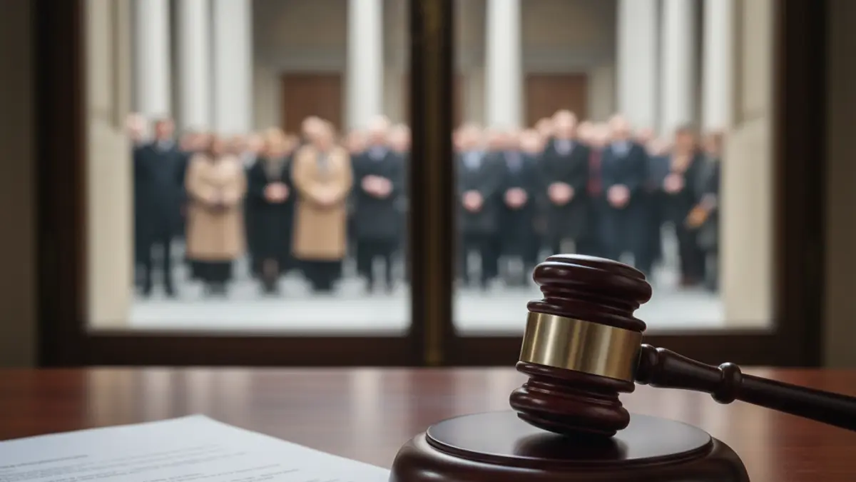 Generic image of a legal document with a judge's gavel on a wooden desk, symbolizing a judicial process.