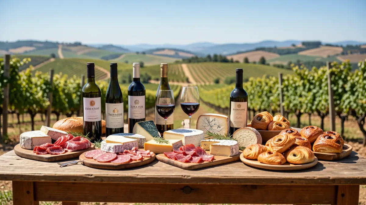 Imatge genèrica de productes locals i vins en una fira.