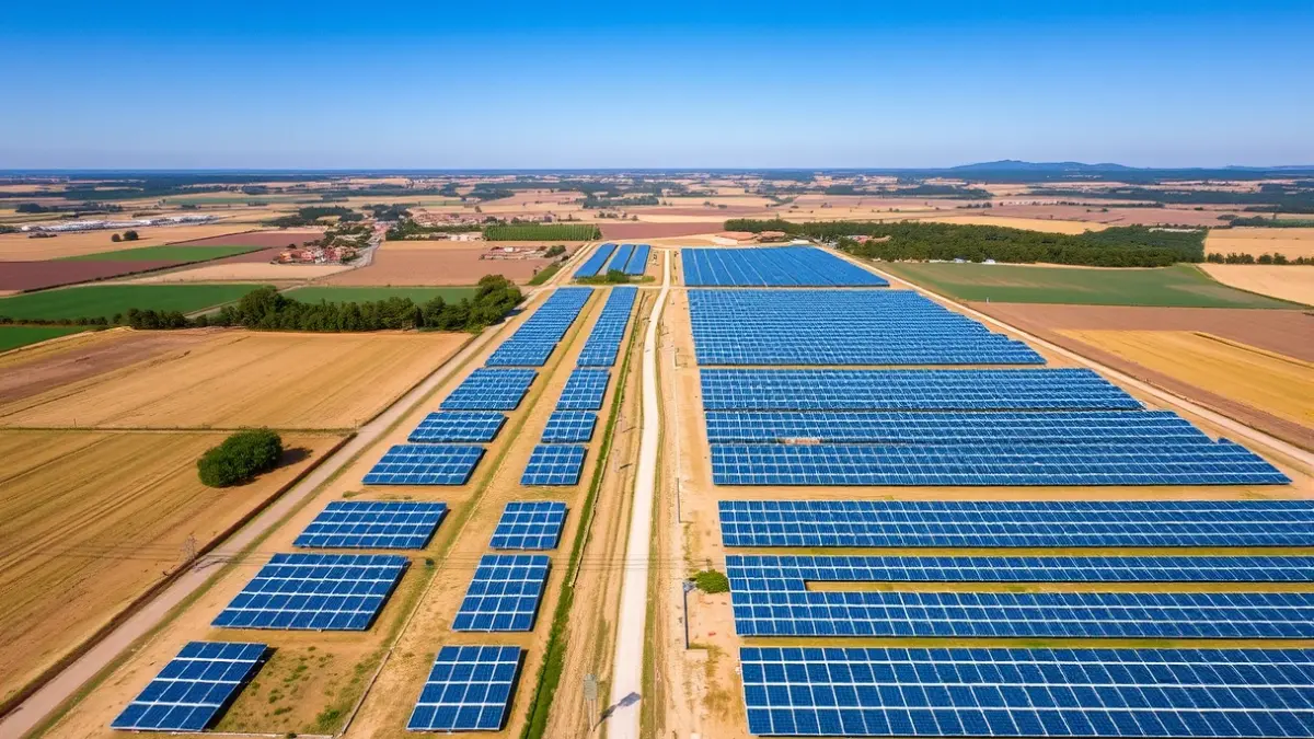 Imagen genérica de una planta solar con paneles fotovoltaicos en un paisaje rural valenciano.