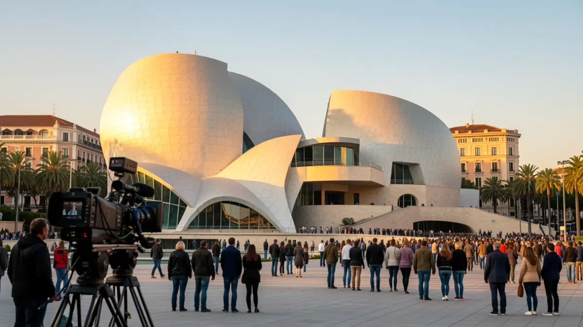 Generic image of the City of Arts and Sciences in Valencia with film production elements.